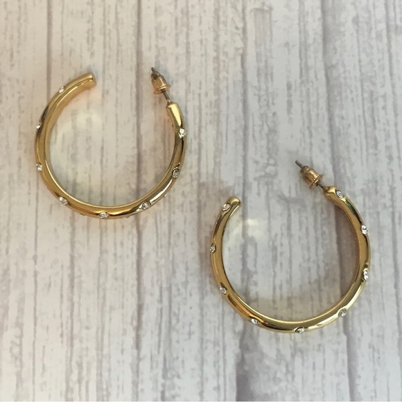 Alison Lou J. Crew Gold Tone and Crystal Hoop Earrings - Picture 2 of 8
